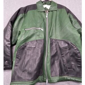 Billion Bay BBNY Mens Green Black Colorblock‎ PVC Leather Sherpa Lined Jacket M